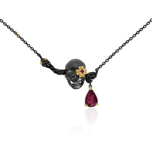 0.9 ct Natural Ruby Gemstone Death Skull Pendant Necklace