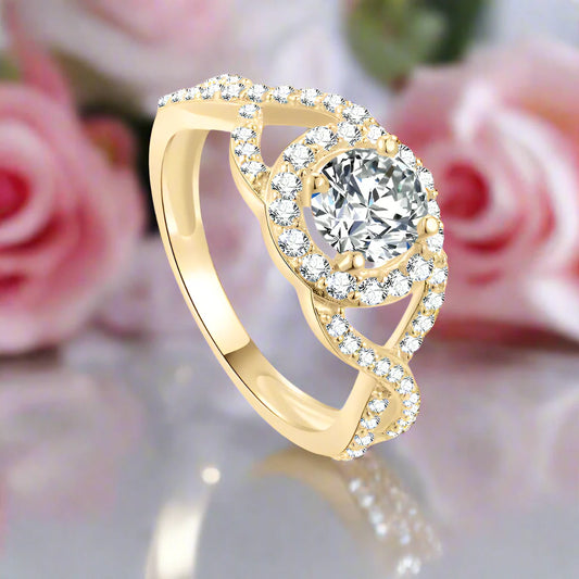 10k Yellow Gold 0.8 Ct Diamond Twist Shank Engagement Ring
