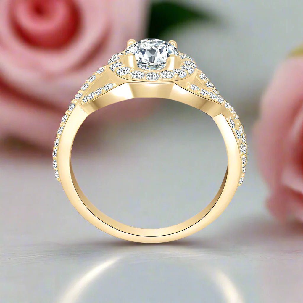 10k Yellow Gold 0.8 Ct Diamond Twist Shank Engagement Ring