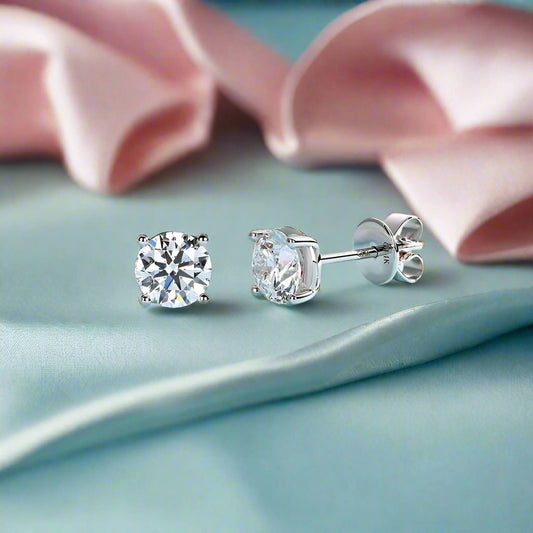 14k White Gold 1.0 Ct Round Lab Grown Diamond Stud Earrings