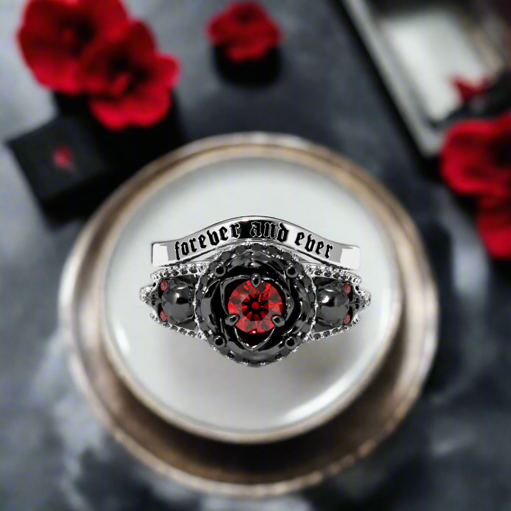Forever And Ever Wedding Rings- 14k Rose Gold with Skulls