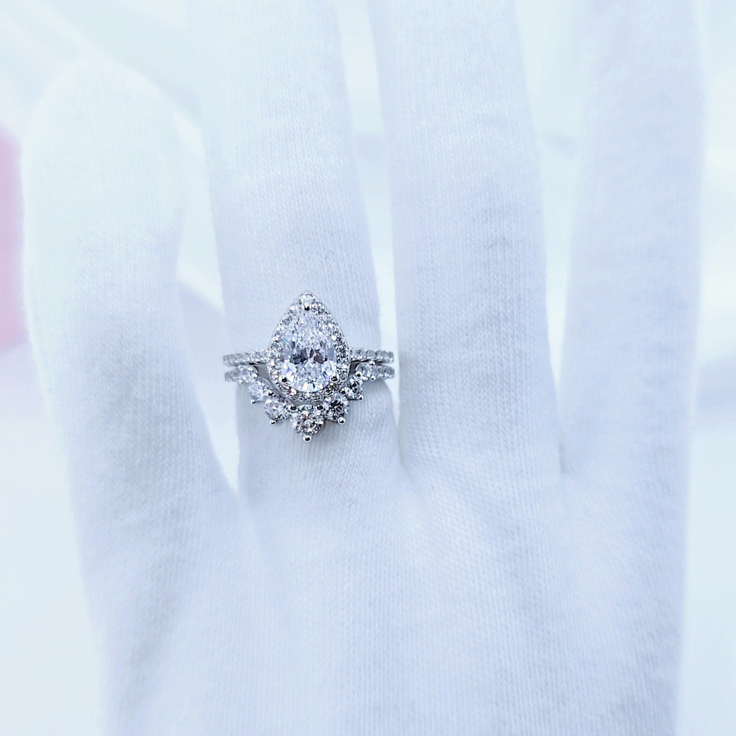 VIP 2.7Ct Halo Pear Cut Moissanite Engagement Ring Set