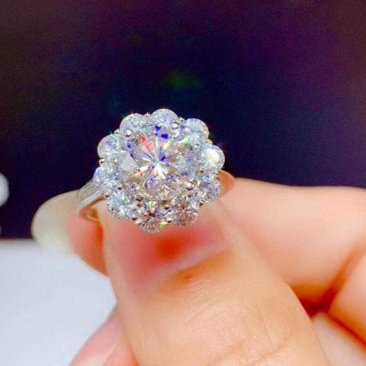 3.0 Ct Round Cut Crackling Diamond Flower Halo Engagement Ring