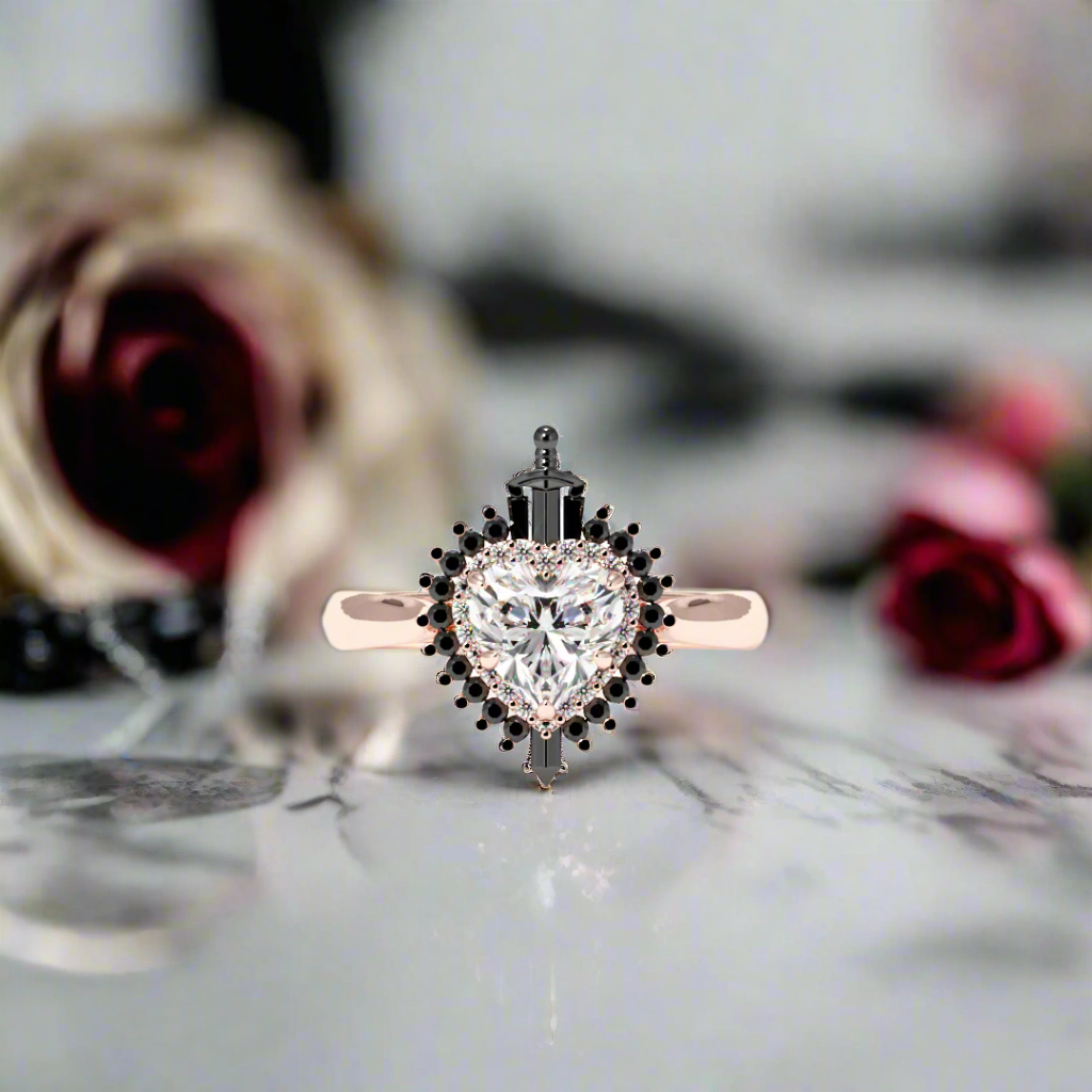 Against All Odds- Heart Shape Diamond Gothic Engagement Ring