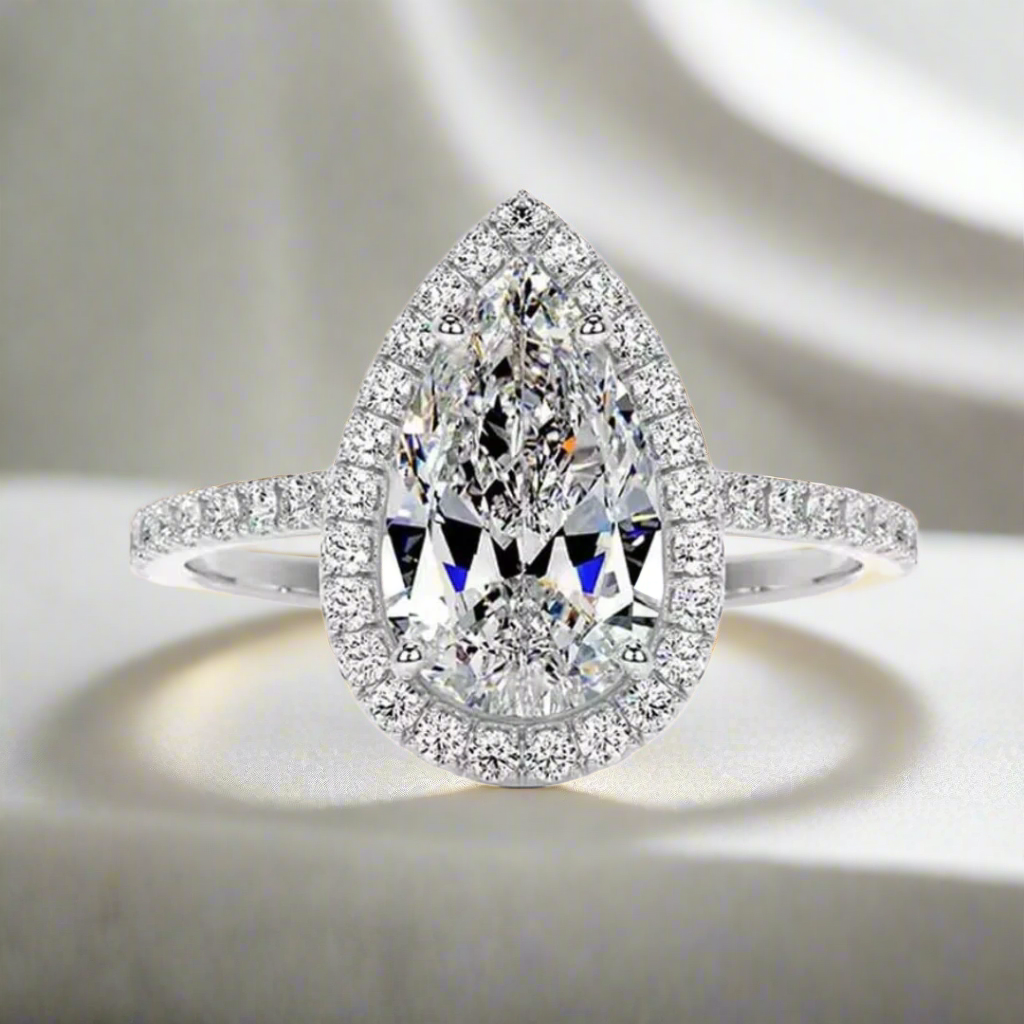 6.0 ct Pear Cut Diamond Halo White Gold Engagement Ring