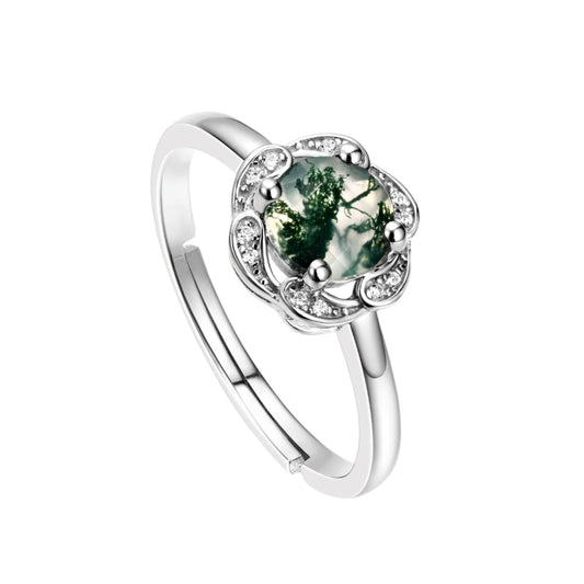 6*6mm Natural Moss Agate Engagement Ring