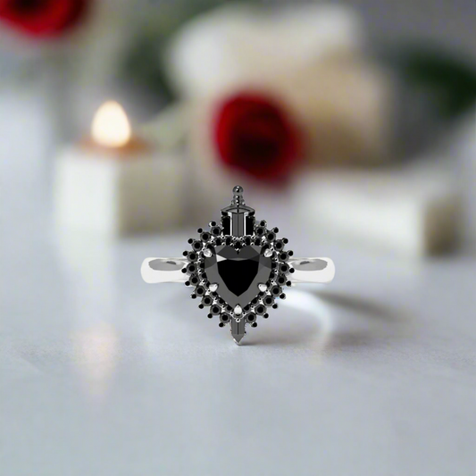 Against All Odds- Heart Shape Diamond Gothic Engagement Ring