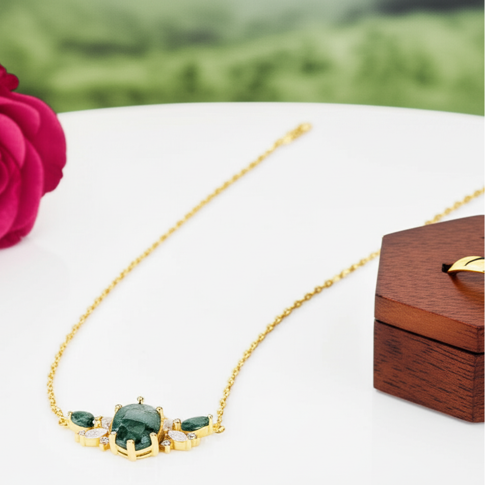 Aquatic Green Moss Agate Clavicle Necklace
