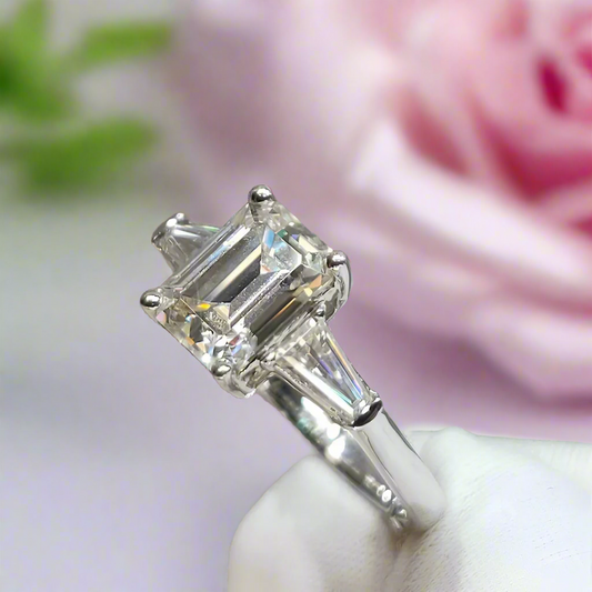 2ct Emerald Cut Diamond Three Stone Engagement Ring