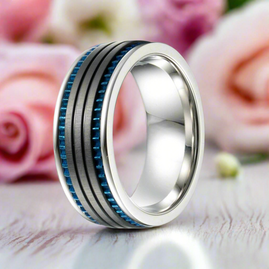 Black Space with Blue Inlay Titanium Steel Ring