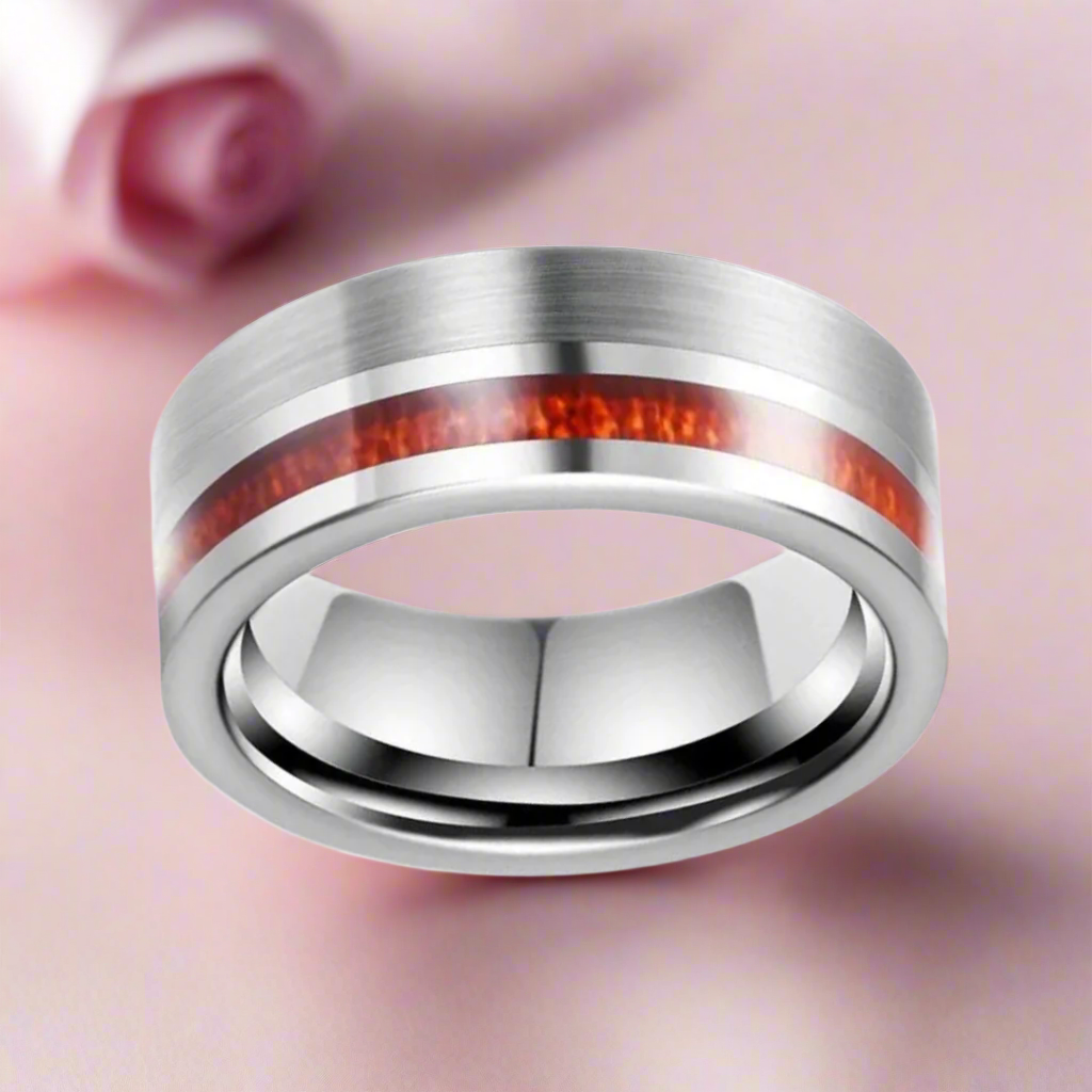 Wood Inlay Brushed Finished Tungsten Carbide Men's Ring