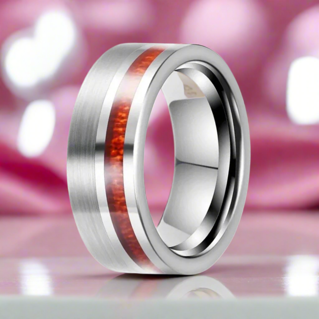 Wood Inlay Brushed Finished Tungsten Carbide Men's Ring