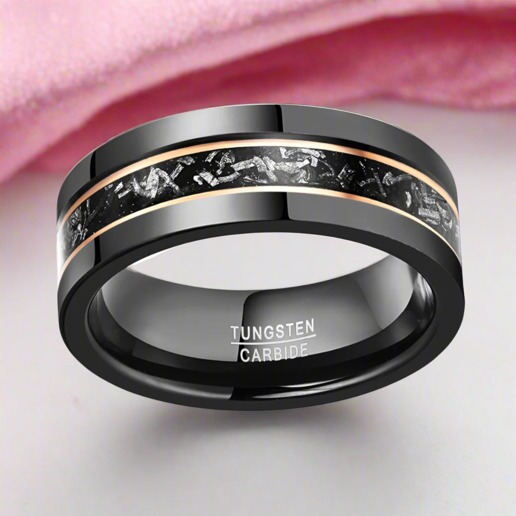 Black Meteorite Tungsten Carbide Men's Ring