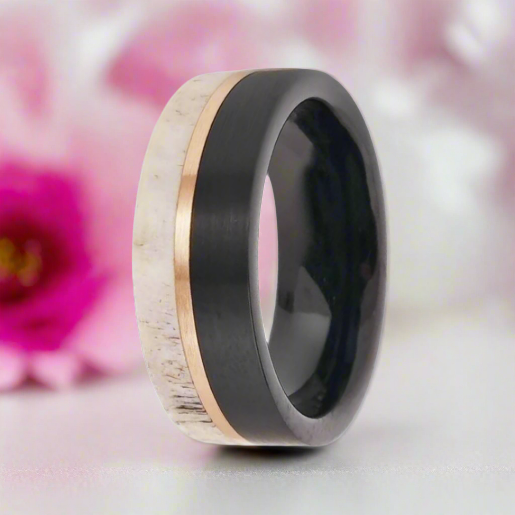 Matte Brush Tungsten Carbide Men's Ring with Deer Antler Inlay