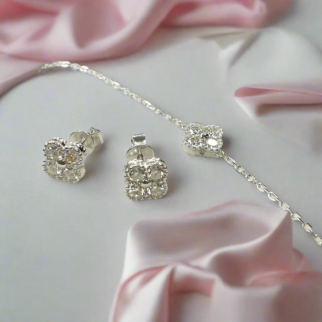 Four Clover Leaf Certified Moissanite Jewelry Set