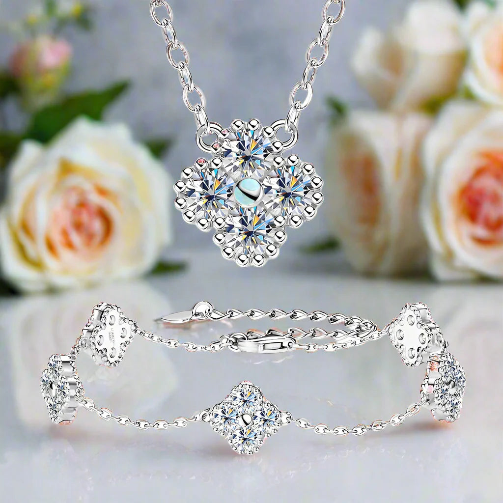 Four Clover Leaf Certified Moissanite Jewelry Set