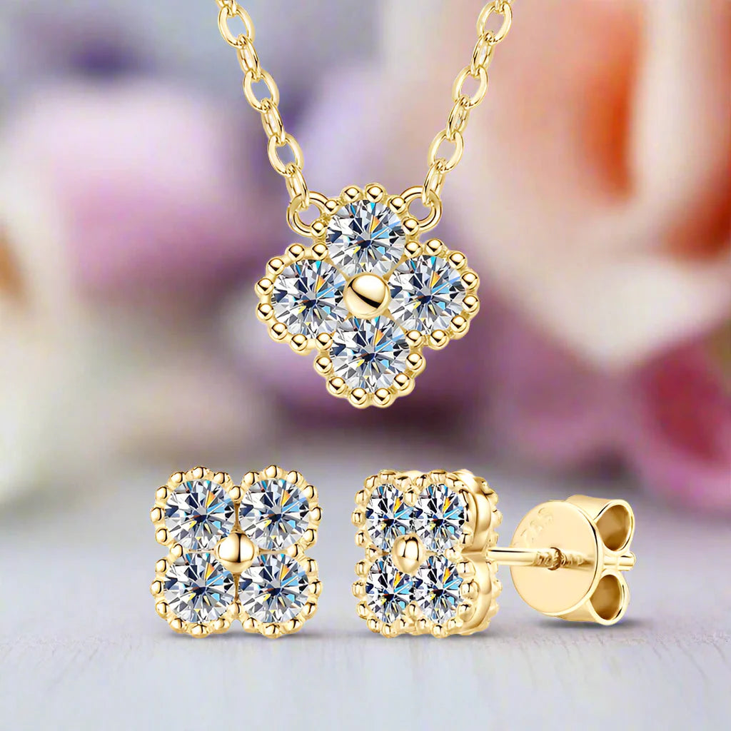 Four Clover Leaf Certified Moissanite Jewelry Set