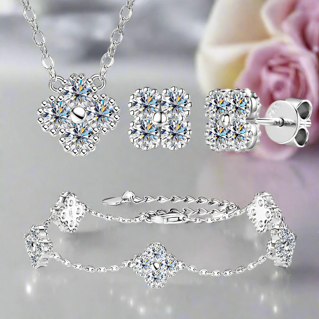 Four Clover Leaf Certified Moissanite Jewelry Set