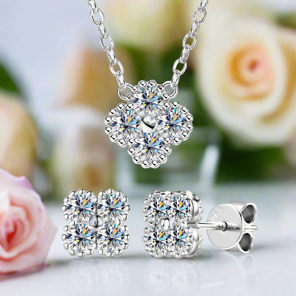 Four Clover Leaf Certified Moissanite Jewelry Set