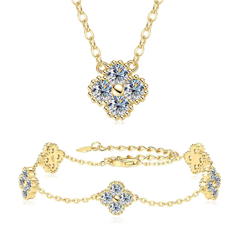 Four Clover Leaf Certified Moissanite Jewelry Set