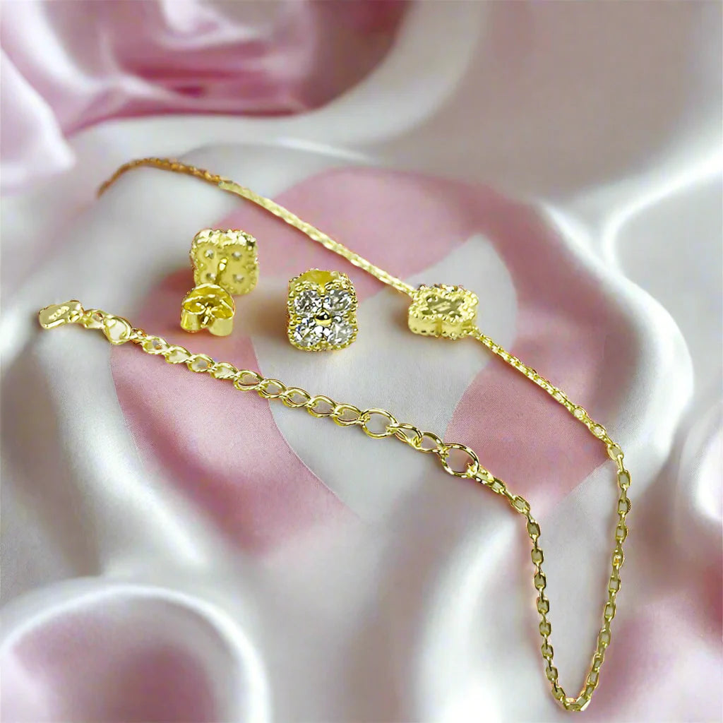 Four Clover Leaf Certified Moissanite Jewelry Set