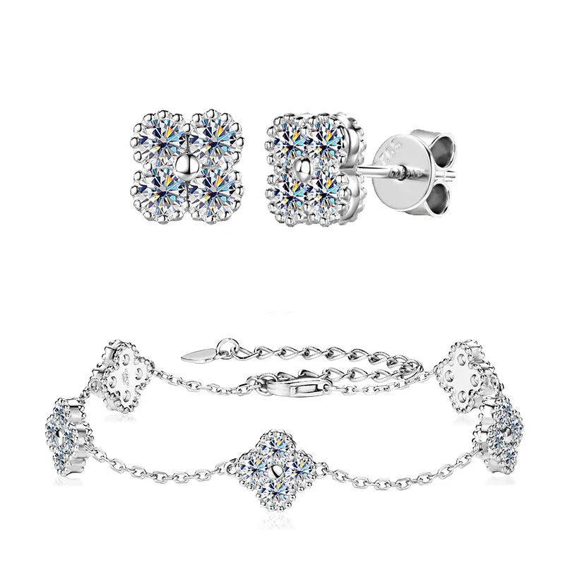 Four Clover Leaf Certified Moissanite Jewelry Set