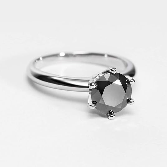 1 Carat Round Cut Black Diamond Engagement Ring