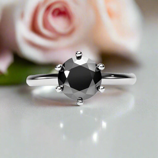 1 Carat Round Cut Black Diamond Engagement Ring