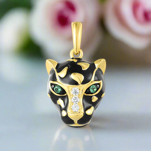 Black Leopard with Green Eyes Pendant