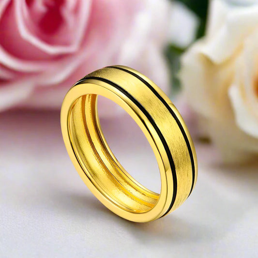 Brush-polished Men's Wedding Band with Black Enamel Lining