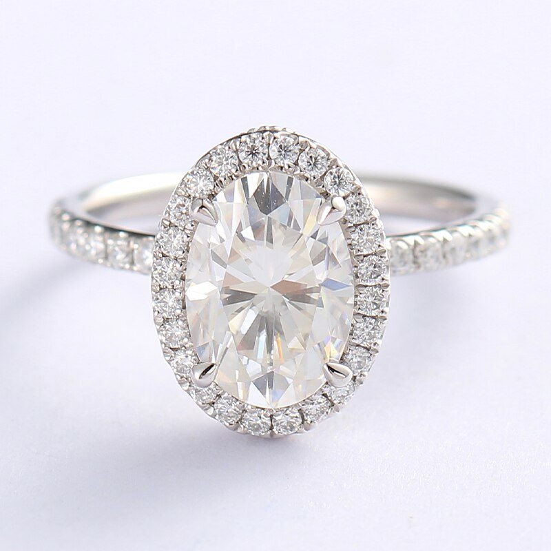 Oval Cut Halo Diamond 14k White Gold Engagement Ring