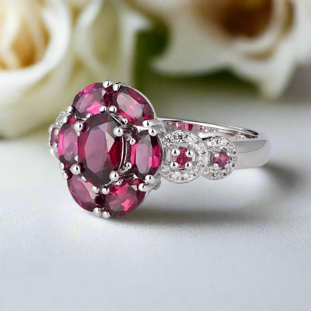 3.0 Ct Purple Garnet Gemstone Flower Ring