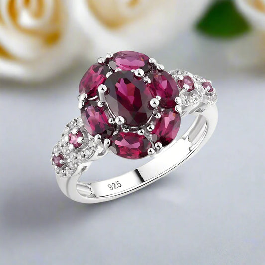 3.0 Ct Purple Garnet Gemstone Flower Ring