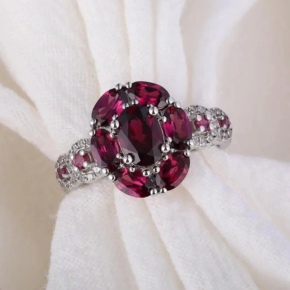 3.0 Ct Purple Garnet Gemstone Flower Ring