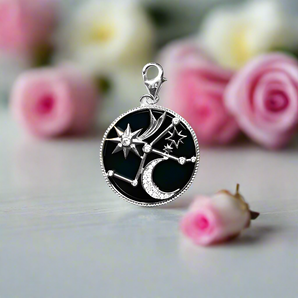 Moon and Stars Constellation Round Pendant