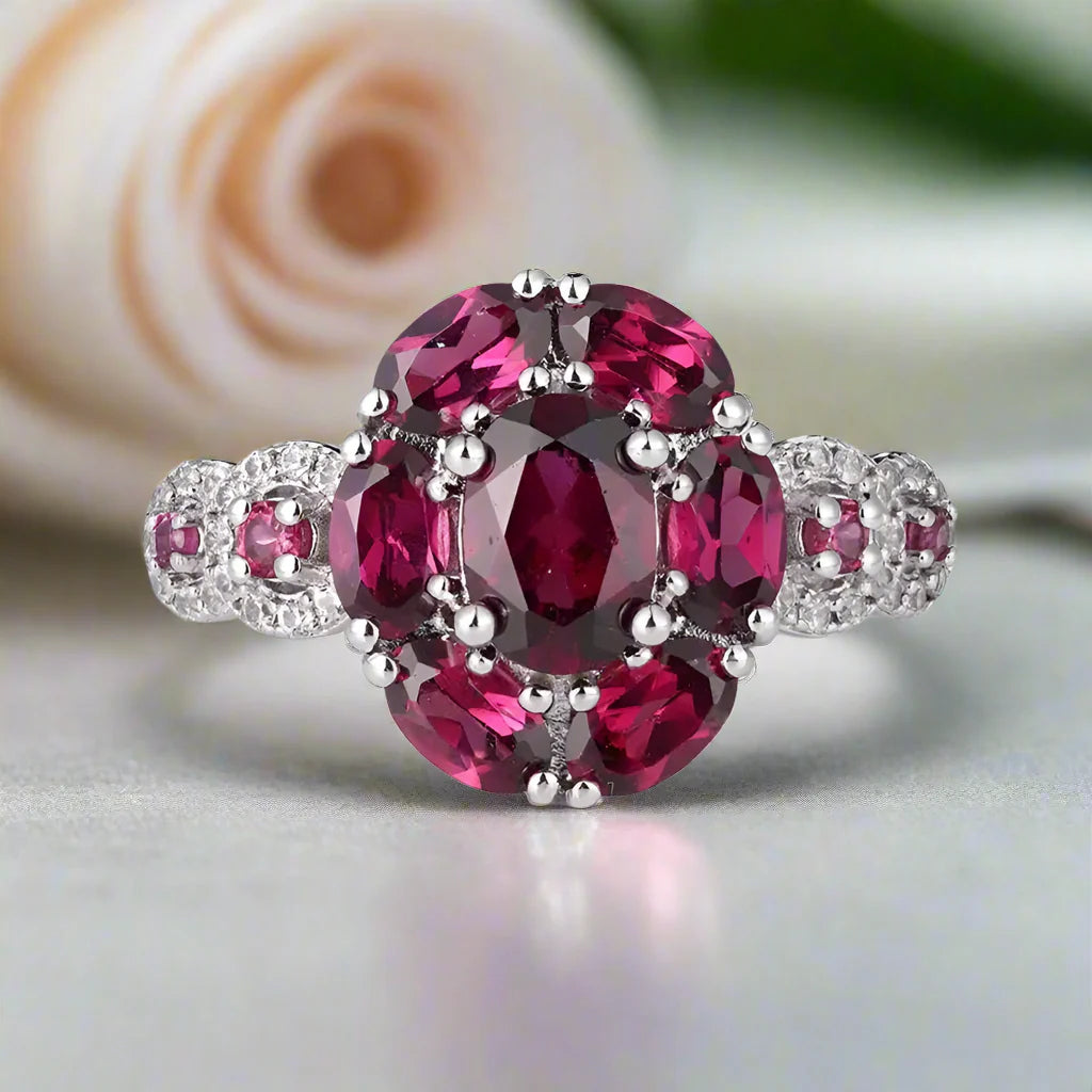 3.0 Ct Purple Garnet Gemstone Flower Ring