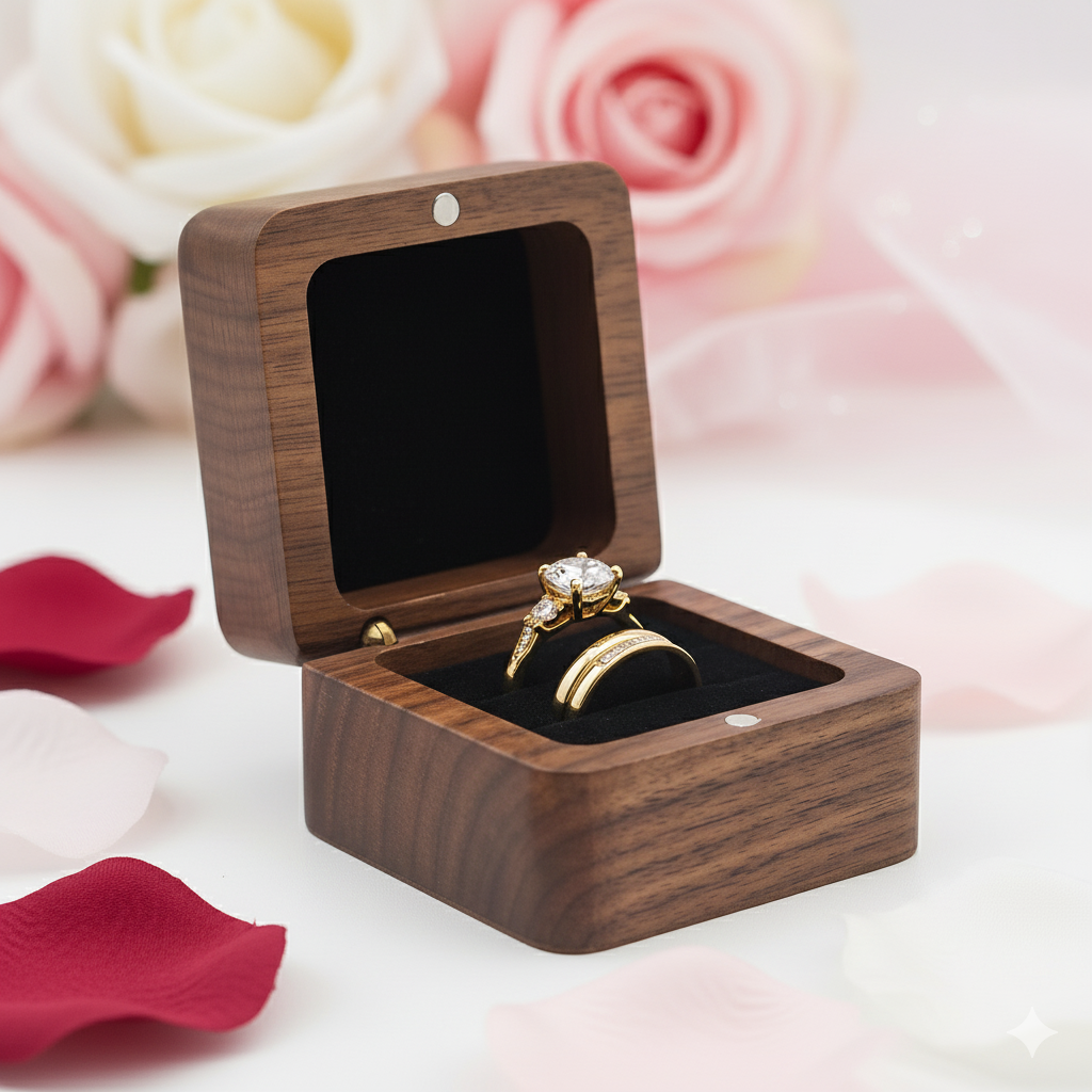 Personalized Wooden Wedding Ring Box Double Slots