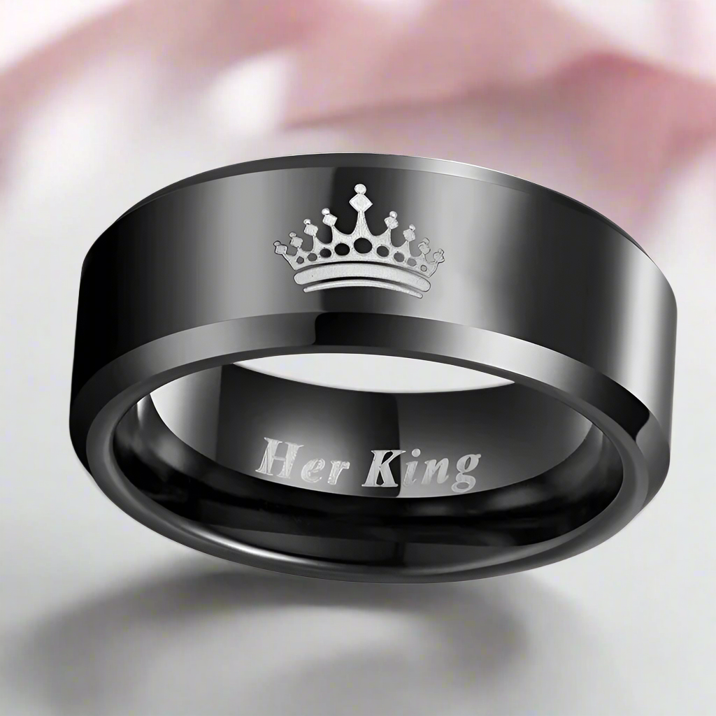 King & Queen Black Tungsten Wedding Band