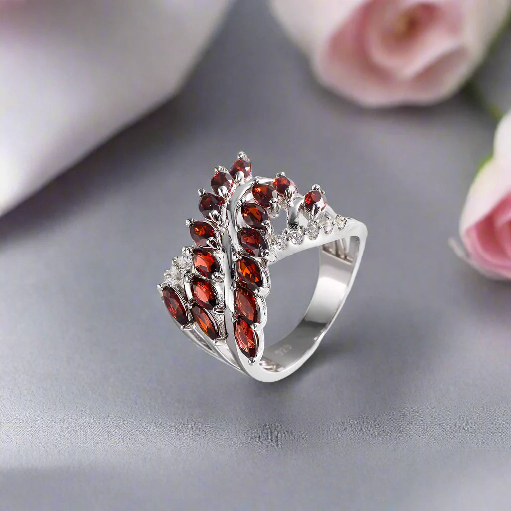 Marquise-cut Garnet Gemstone Geometric Ring