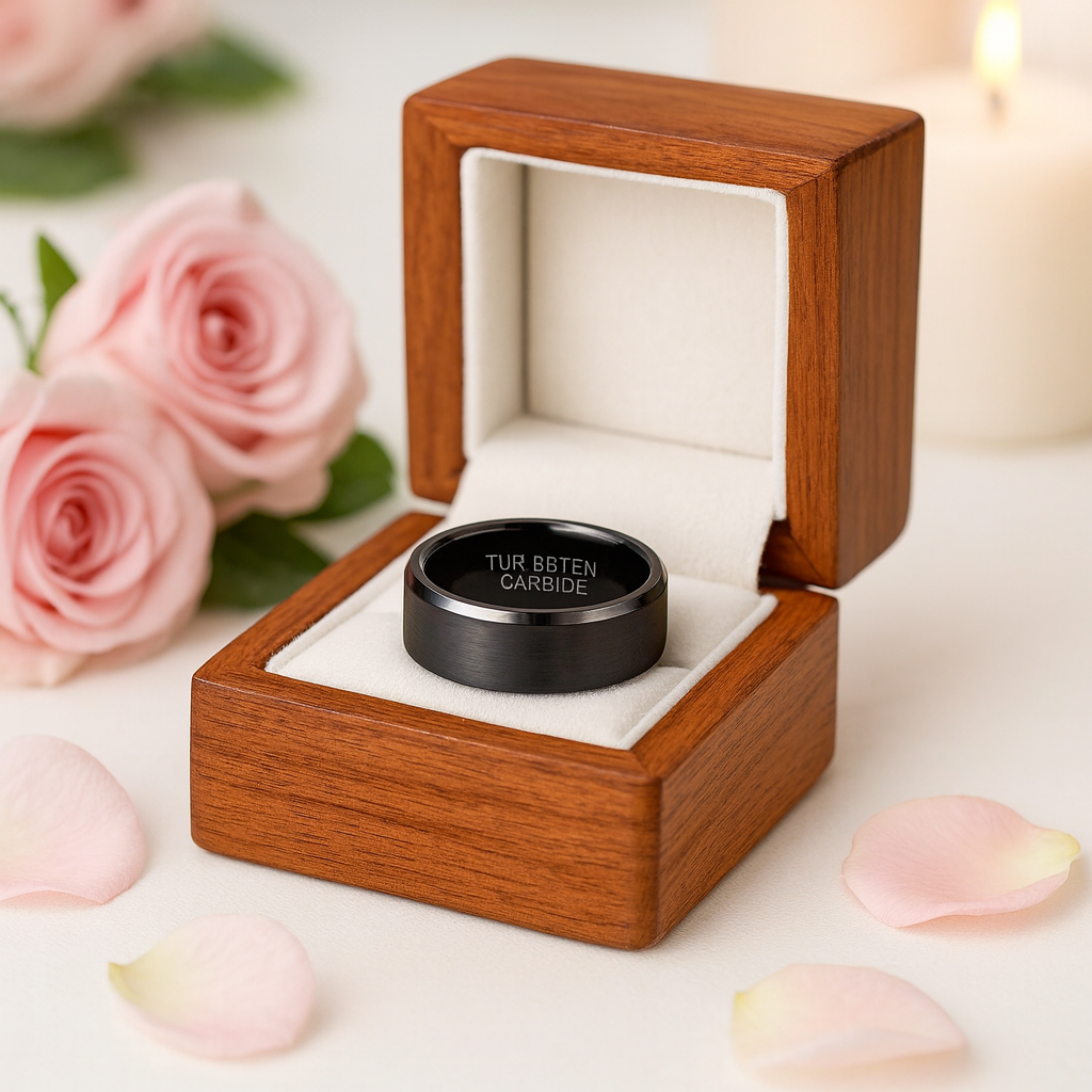 Matte Finish Black Tungsten Beveled Edge Wedding Band