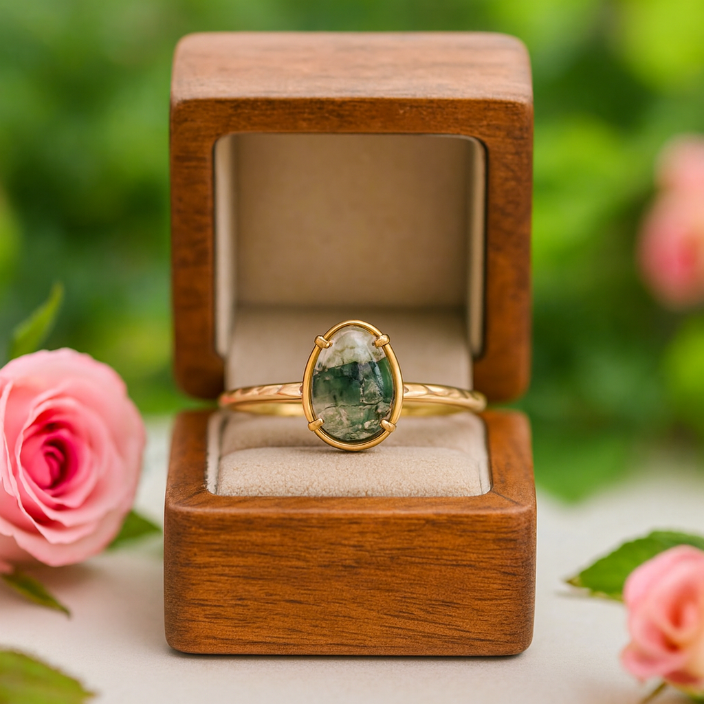 Natural Moss Agate Vintage Ring