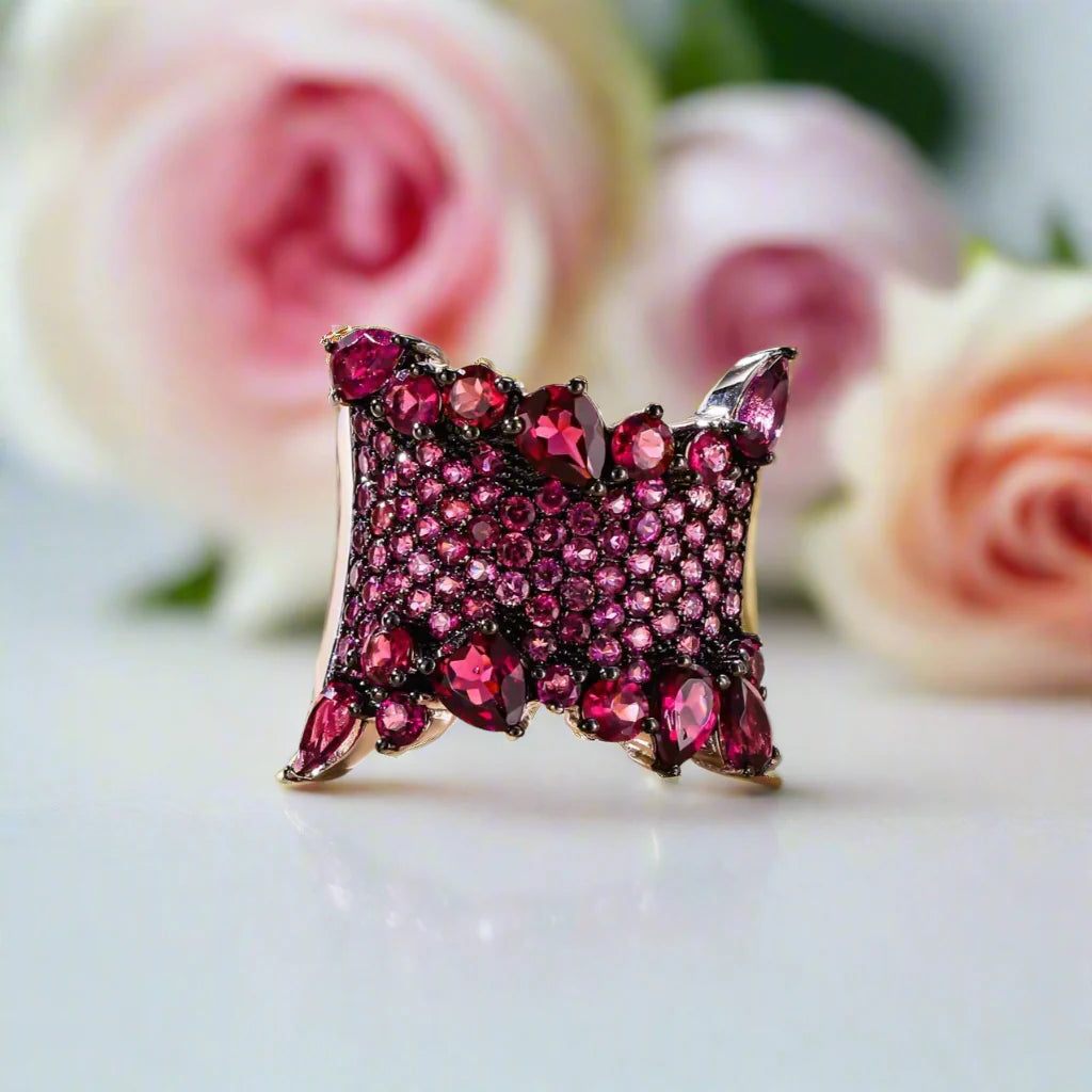 Natural Rhodolite Garnet Bohemian Ring