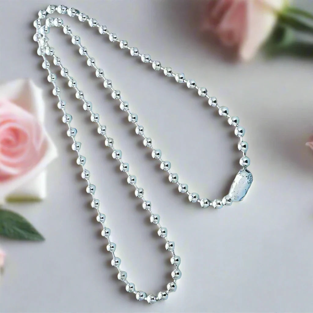 Round Bead Chain Retro Buckle Necklace