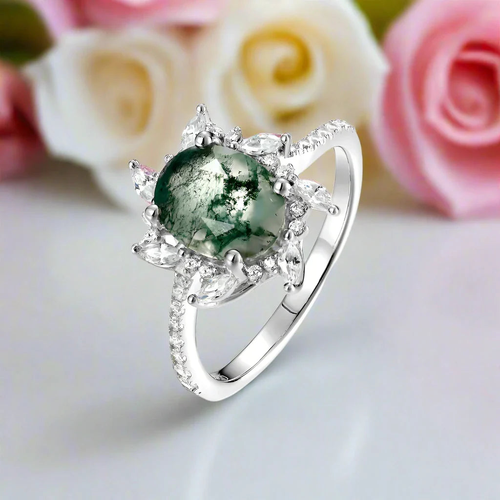 Moss Agate Engagement Ring