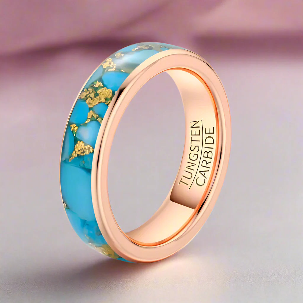 6mm Natural Blue Turquoise Tungsten Carbide Ring