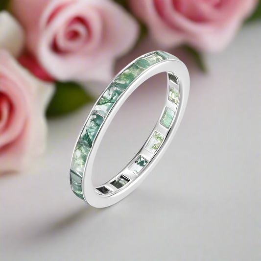 2*4mm Natural Moss Agate Wedding Band