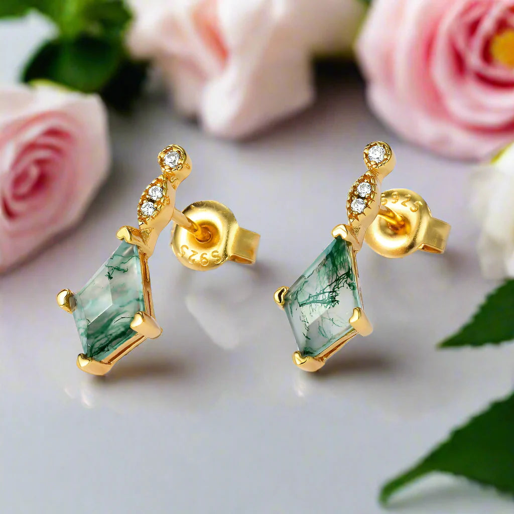 Kite Cut Natural Moss Agate Jewelry Set
