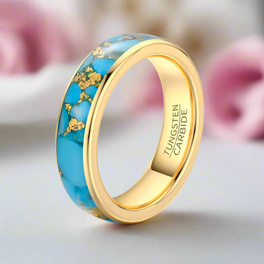 6mm Natural Blue Turquoise Tungsten Carbide Ring