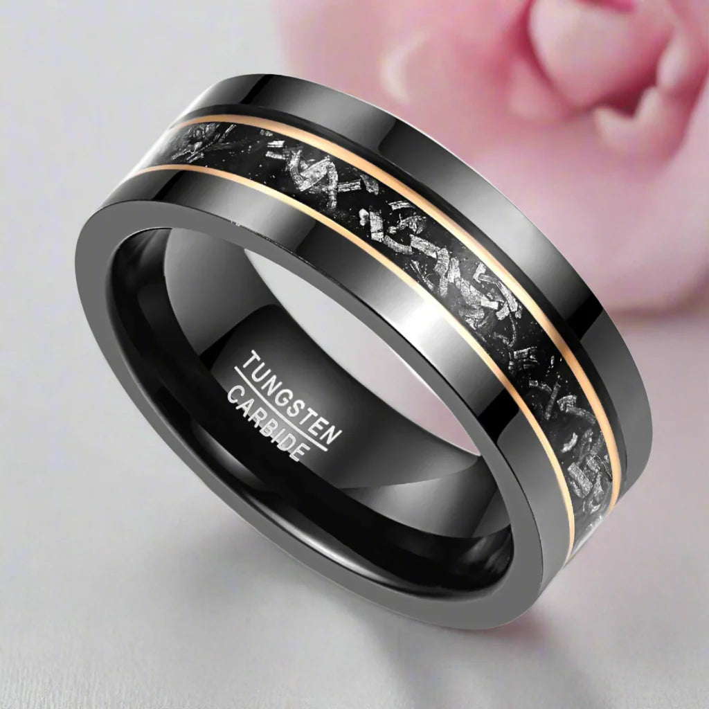 Black Meteorite Tungsten Carbide Men's Ring