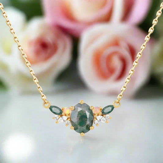 Aquatic Green Moss Agate Clavicle Necklace